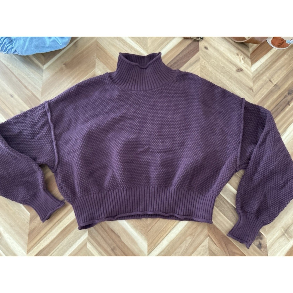 Free‎ People Beach Purple Plum Hailee Sweater Mock Neck Cropped Size Small